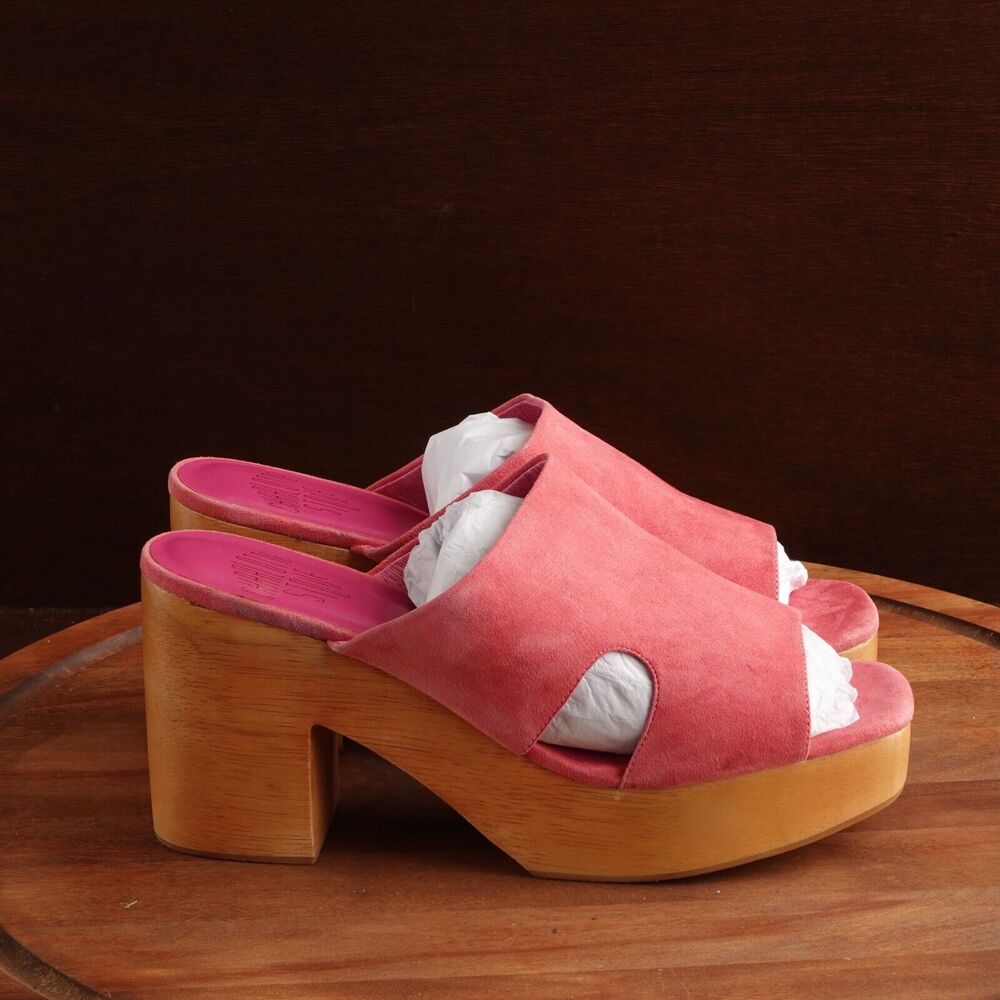 Charlotte Stone Pink Sandals with Wooden Platform
